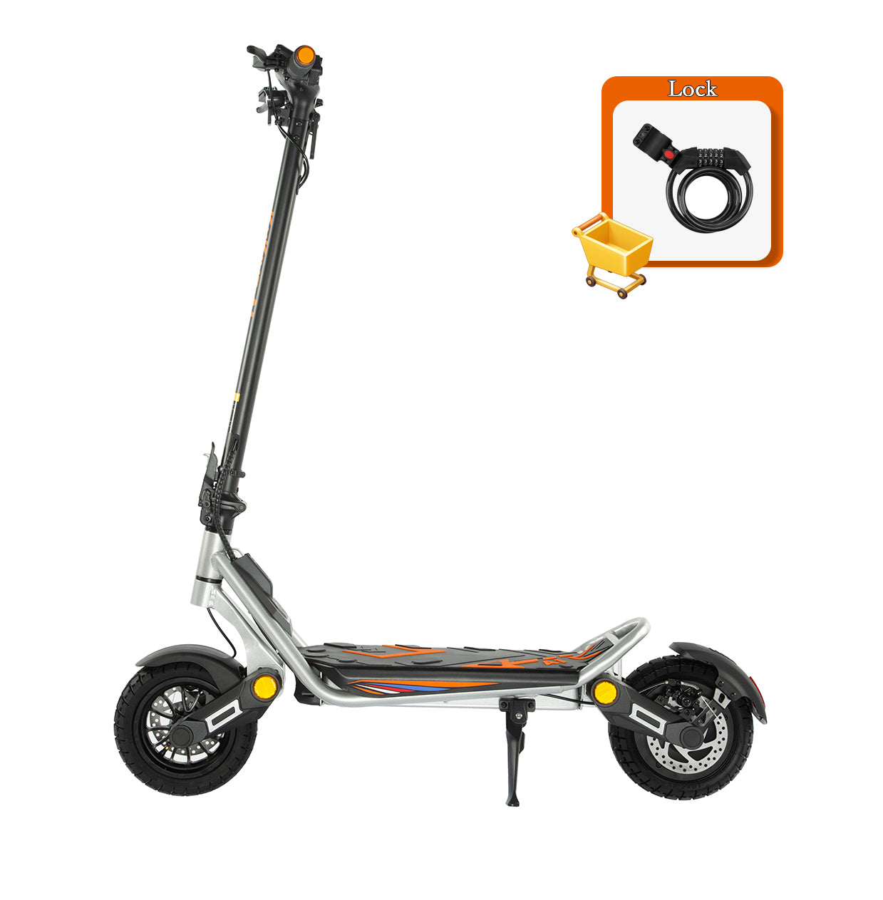 KuKirin A1 electric scooter side view with included security lock accessory