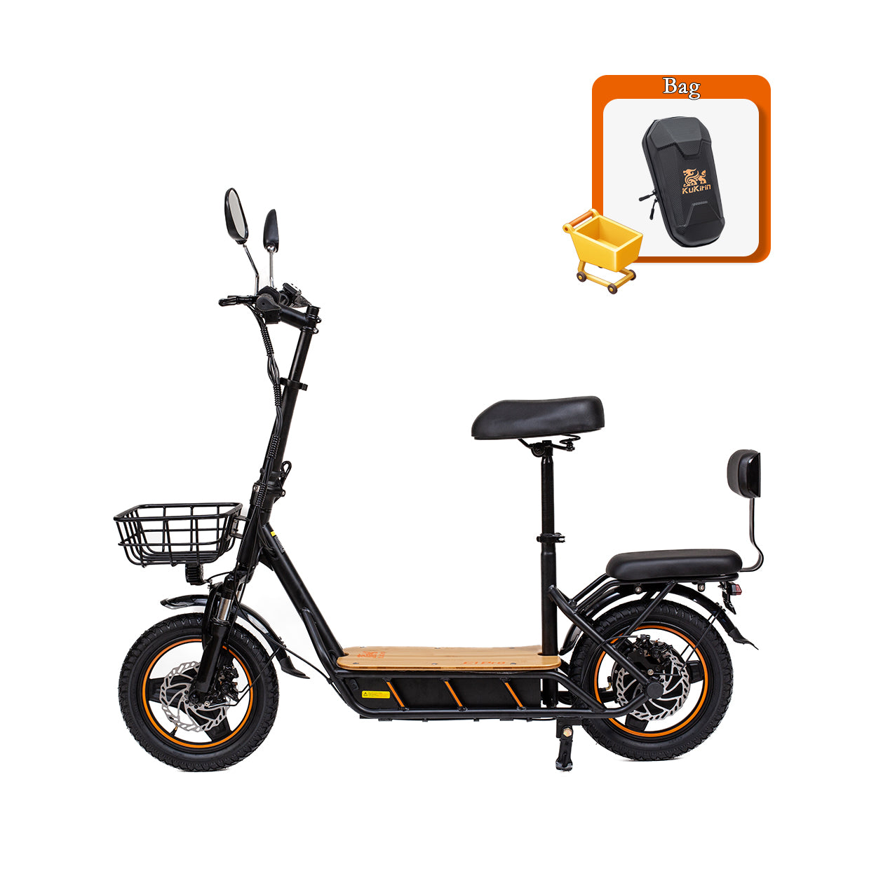 KuKirin C1 Pro electric scooter side view with included front storage bag accessory