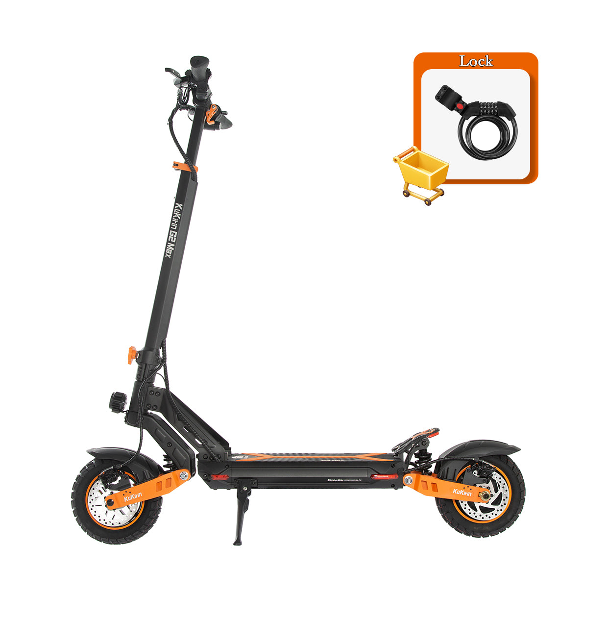 KuKirin G2 Max electric scooter side view with included security lock accessory