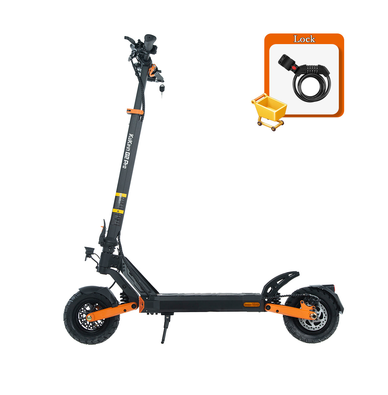KuKirin G2 Pro ABE electric scooter side view with included security lock accessory