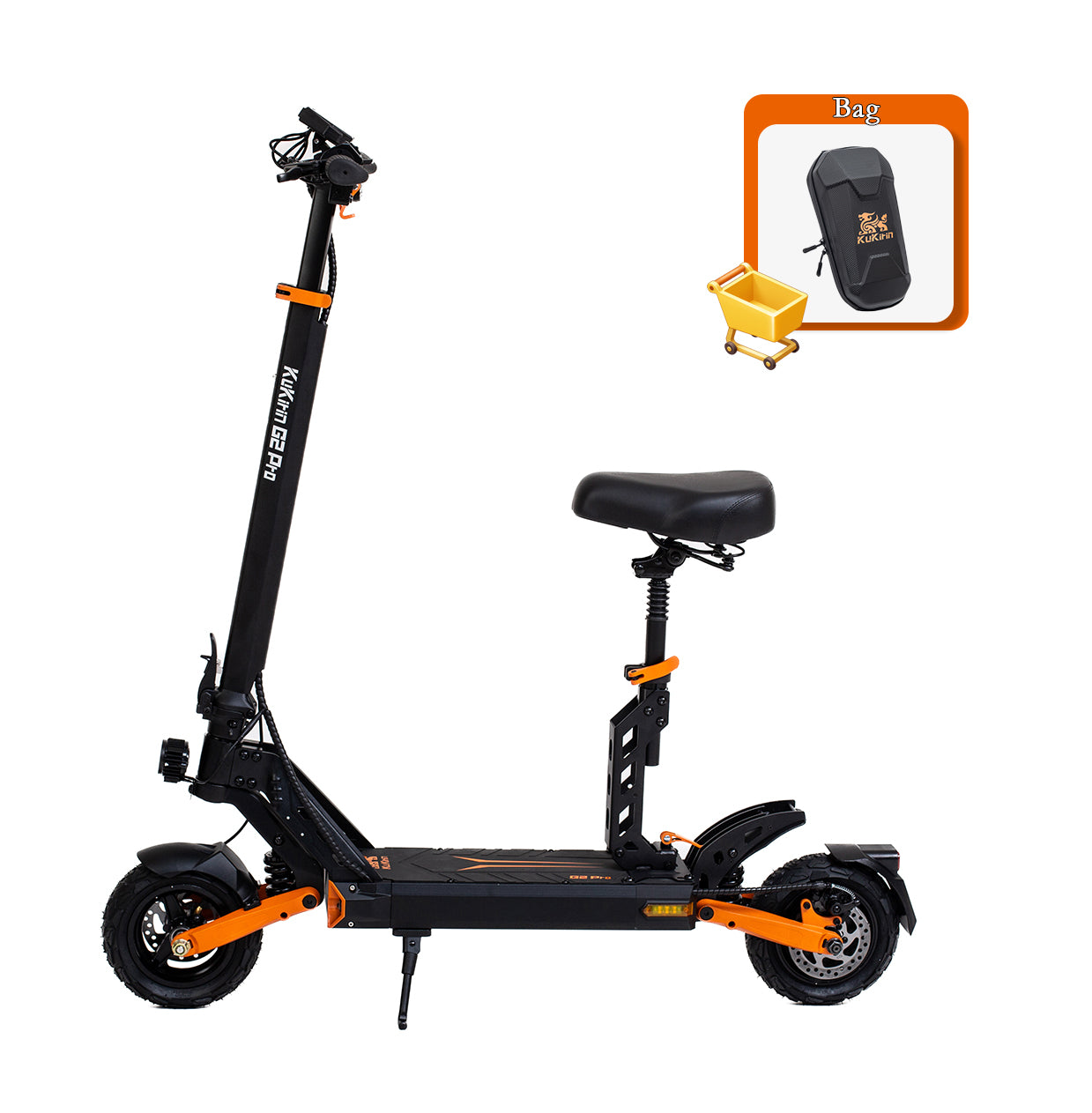 KuKirin G2 Pro electric scooter side view with included front storage bag accessory