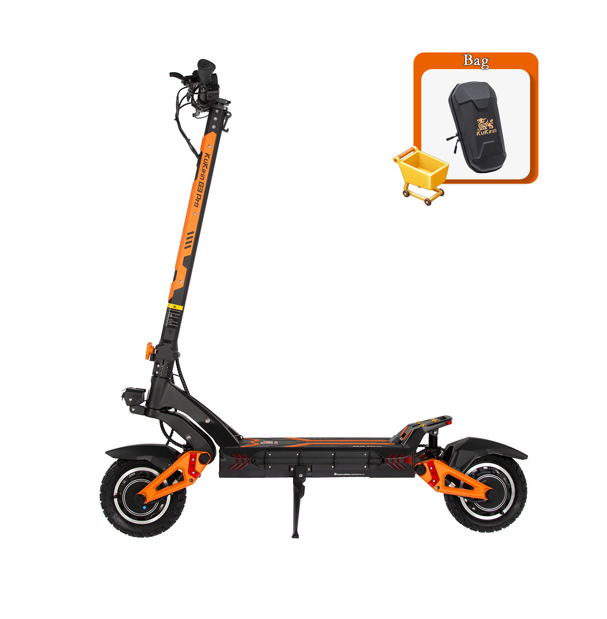 KuKirin G3 Pro electric scooter side view with included front storage bag accessory