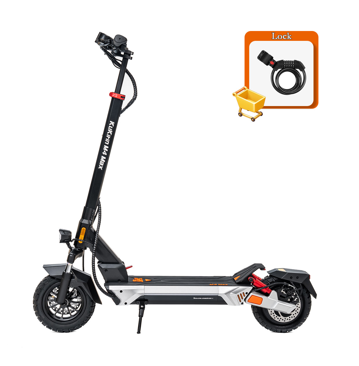 KuKirin M4 Max electric scooter side view with included security lock accessory