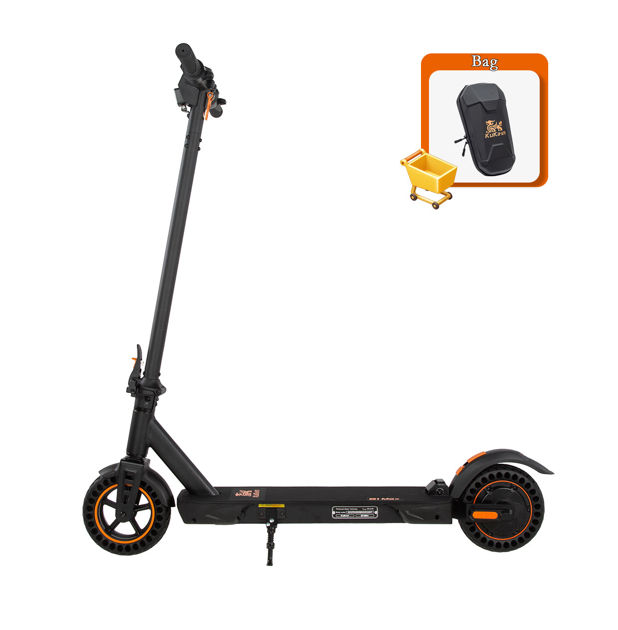 KuKirin S1 Max electric scooter side view with included front storage bag accessory