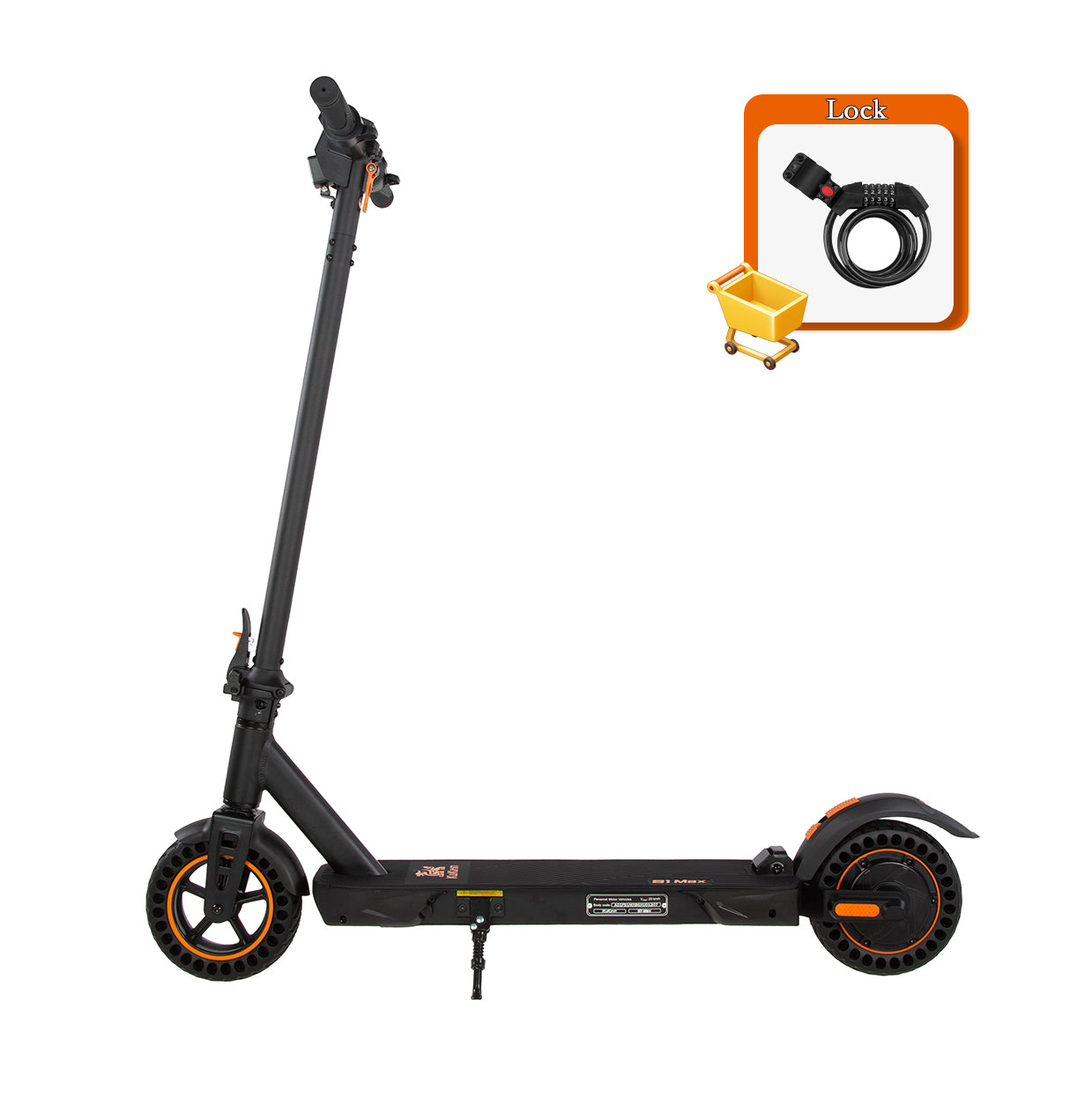 KuKirin S1 Max electric scooter side view with included security lock accessory