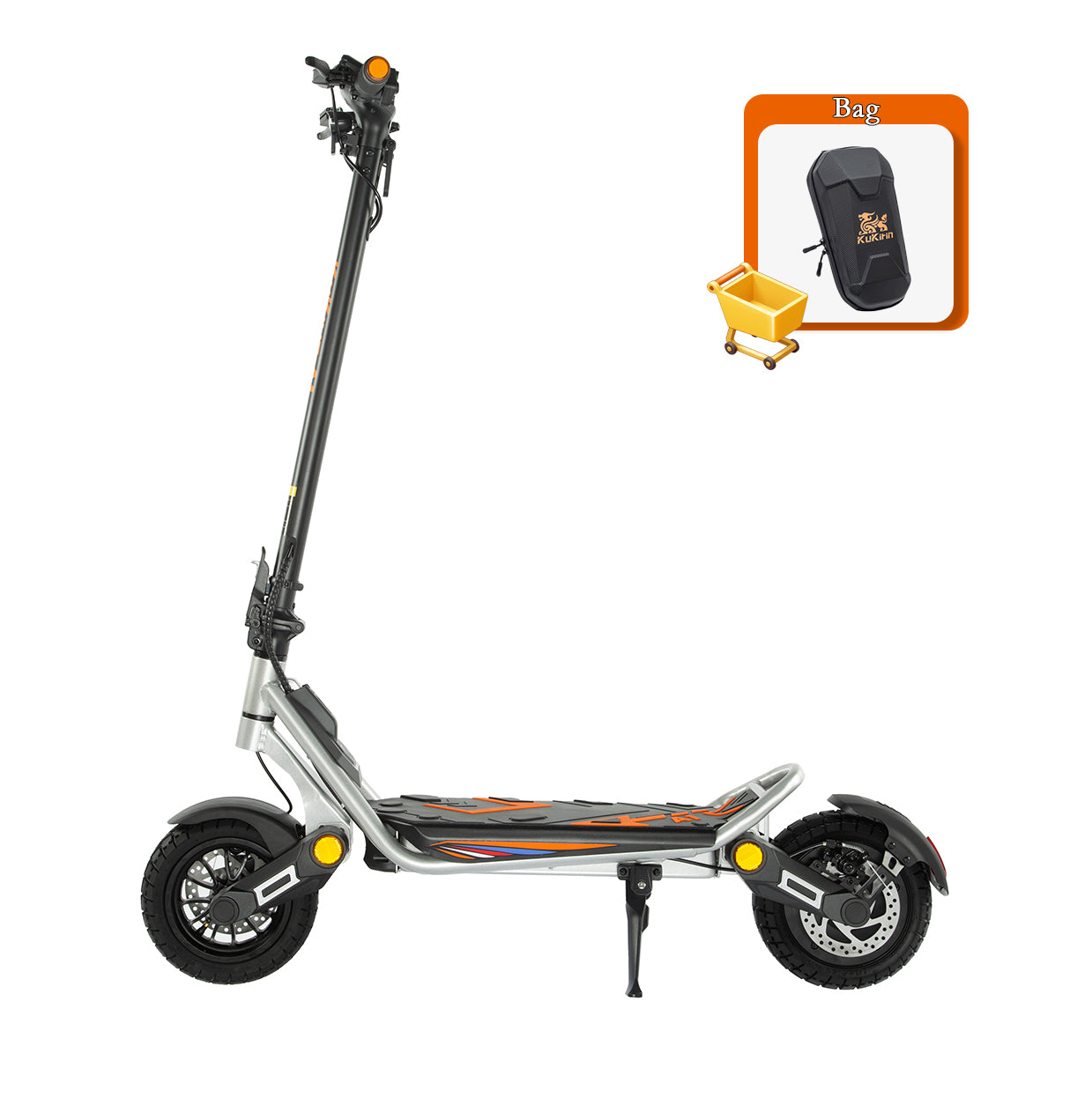 KuKirin A1 electric scooter side view with included front storage bag accessory