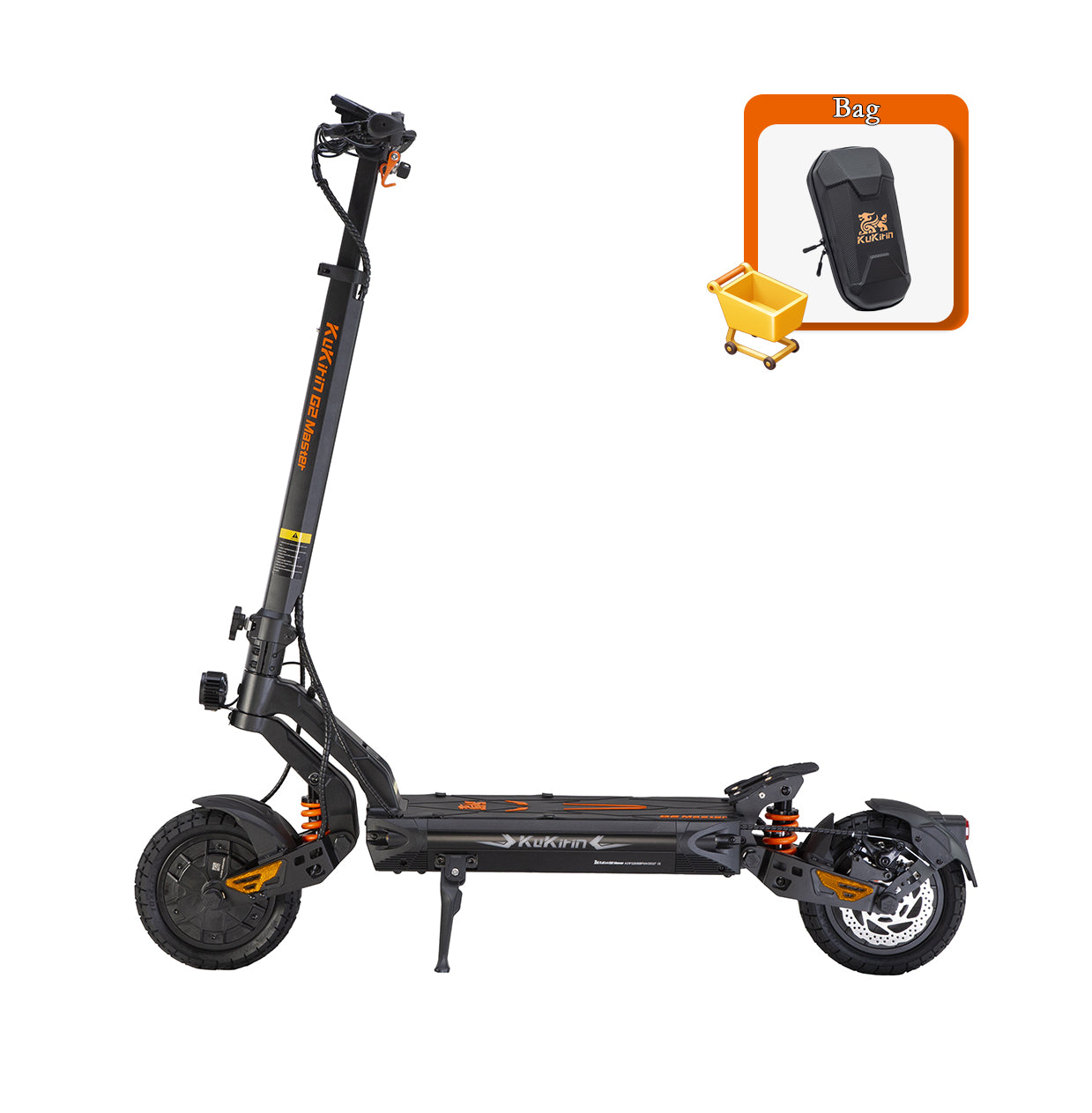 KuKirin G2  electric scooter side view with included front storage bag accessory