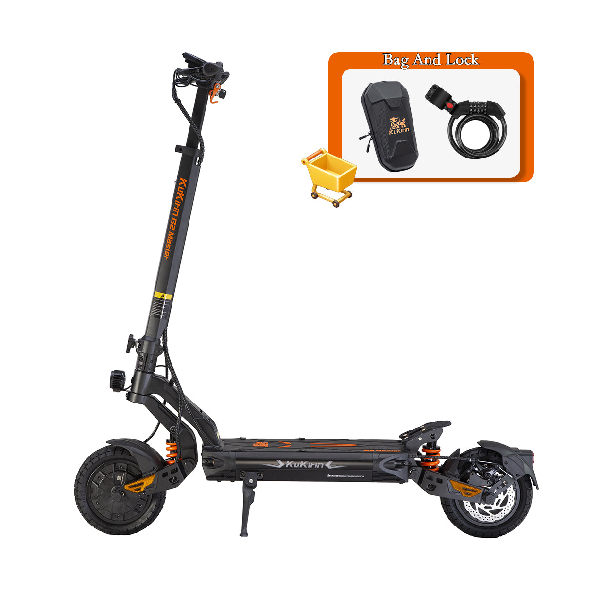 KuKirin G2 electric scooter with accessory bundle including front storage bag and security lock