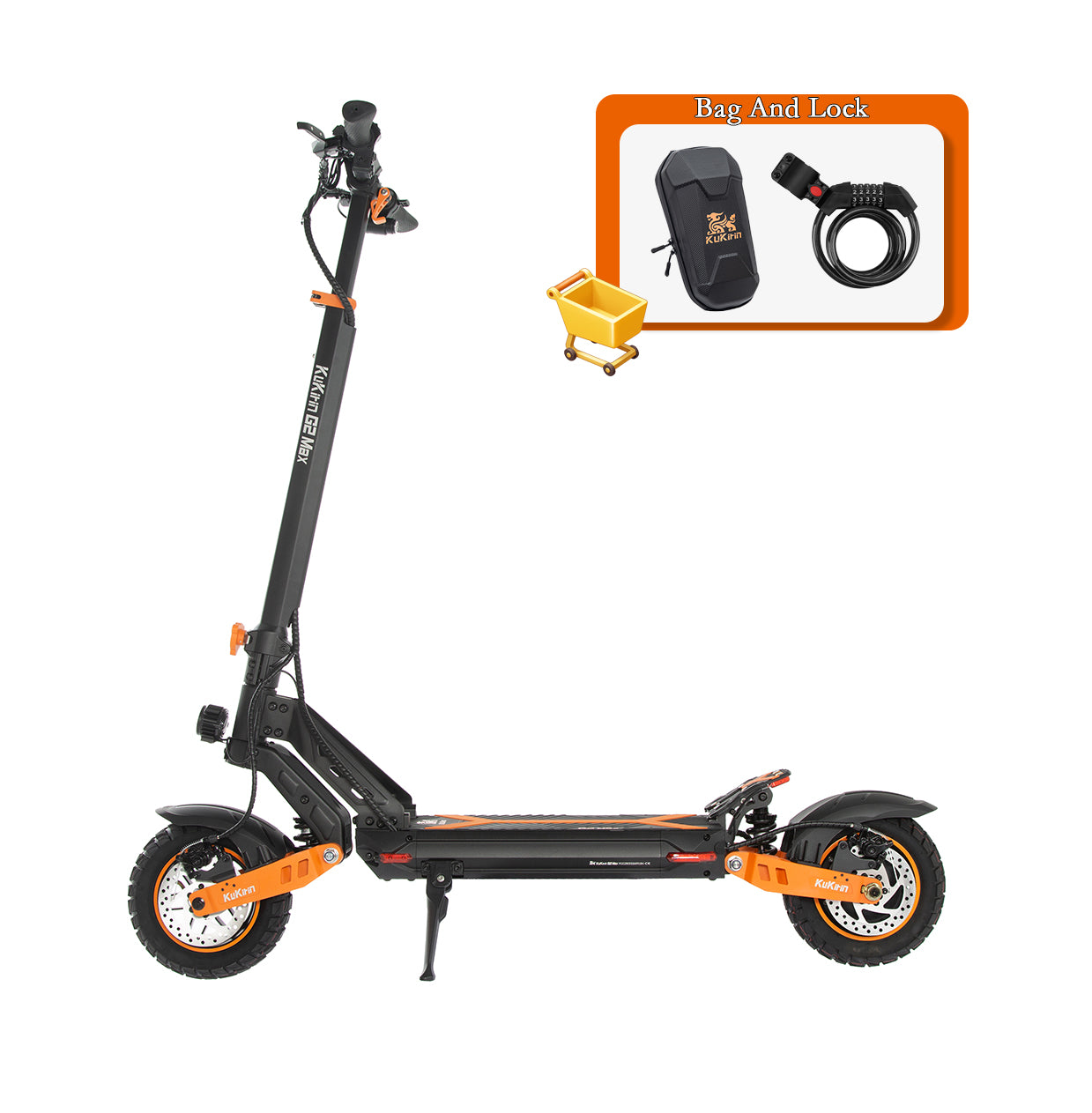 KuKirin G2 Max electric scooter with accessory bundle including front storage bag and security lock