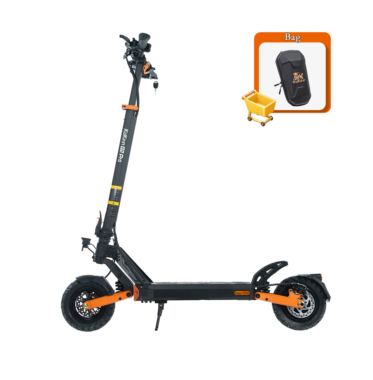 KuKirin G2 Pro DGT electric scooter side view with included front storage bag accessory