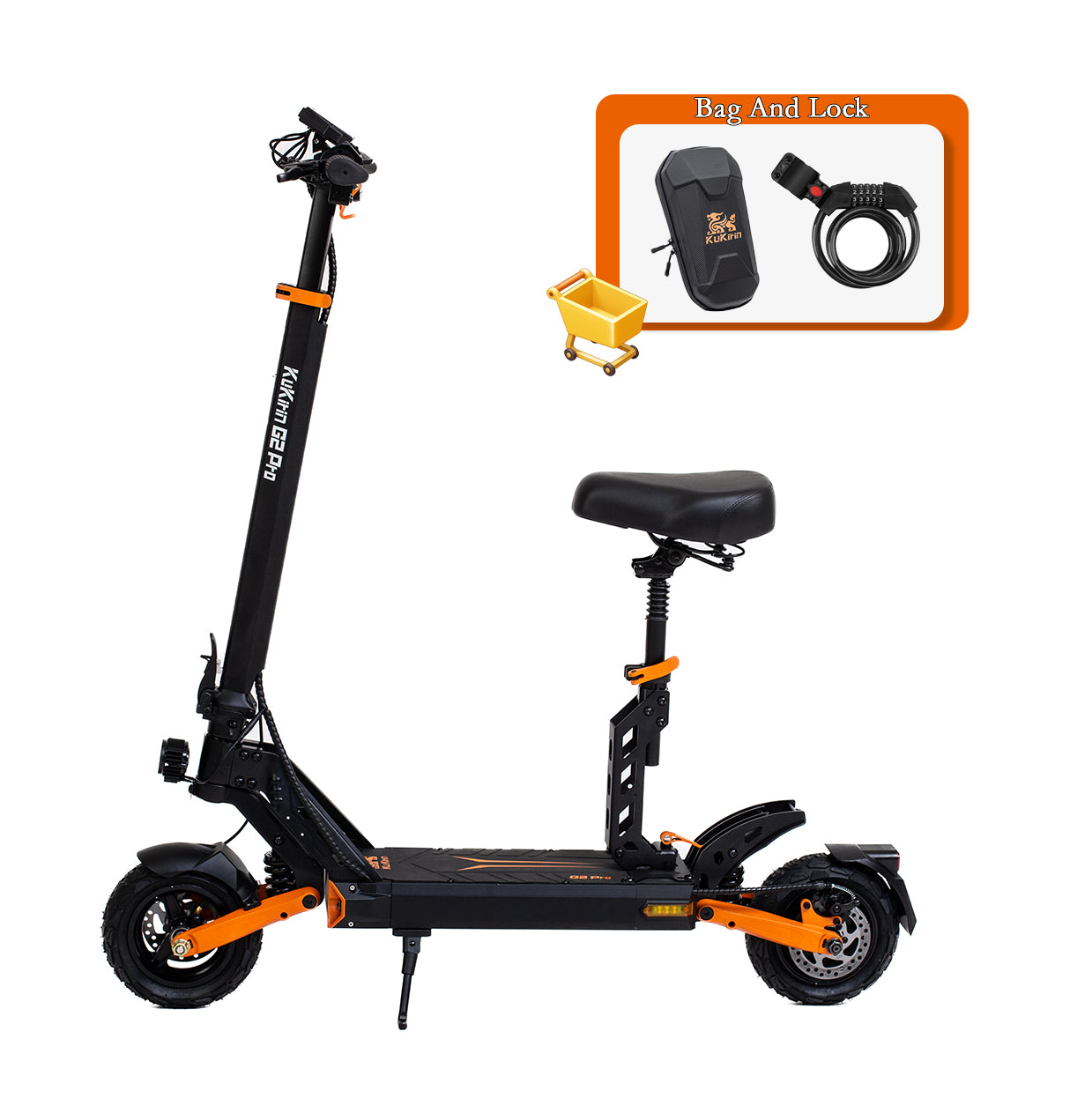 KuKirin G2 Pro electric scooter with accessory bundle including front storage bag and security lock