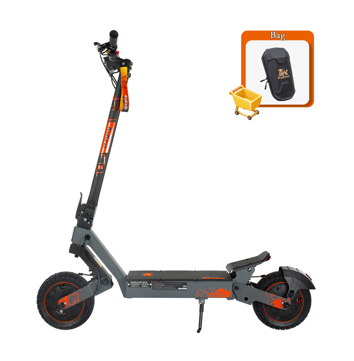 KuKirin G2 ultra electric scooter side view with included front storage bag accessory