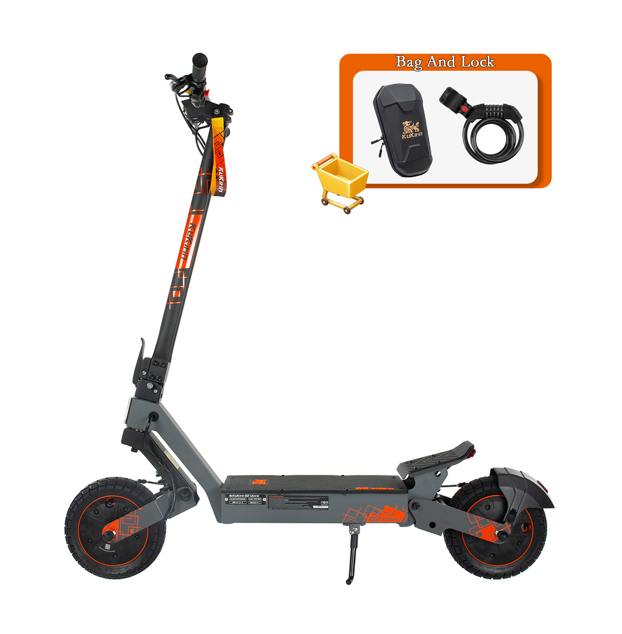 KuKirin G2 Ultra electric scooter with accessory bundle including front storage bag and security lock