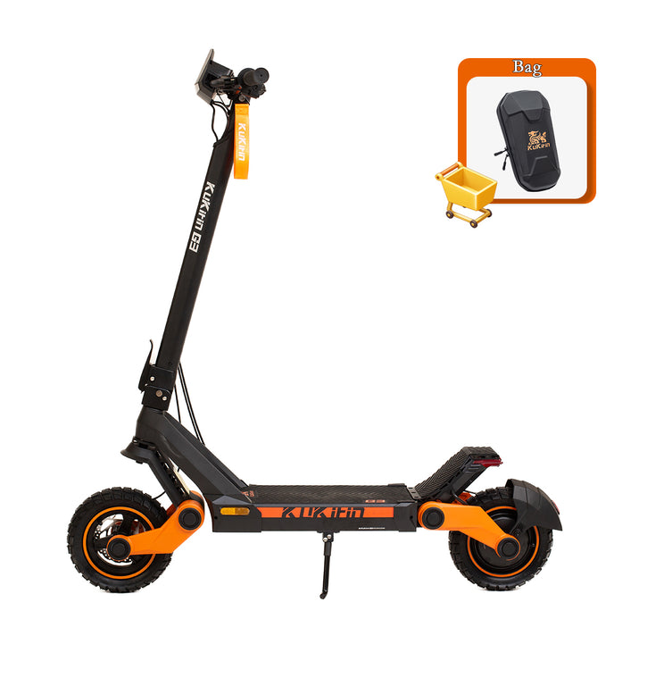 KuKirin G3 electric scooter side view with included front storage bag accessory