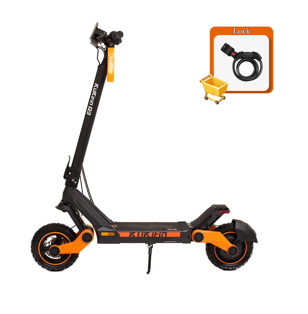 KuKirin G3 electric scooter side view with included security lock accessory