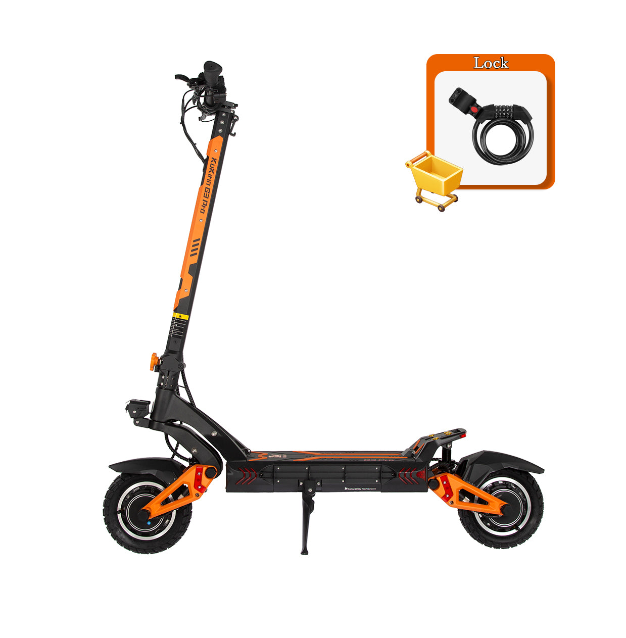 KuKirin G3 Pro electric scooter side view with included security lock accessory