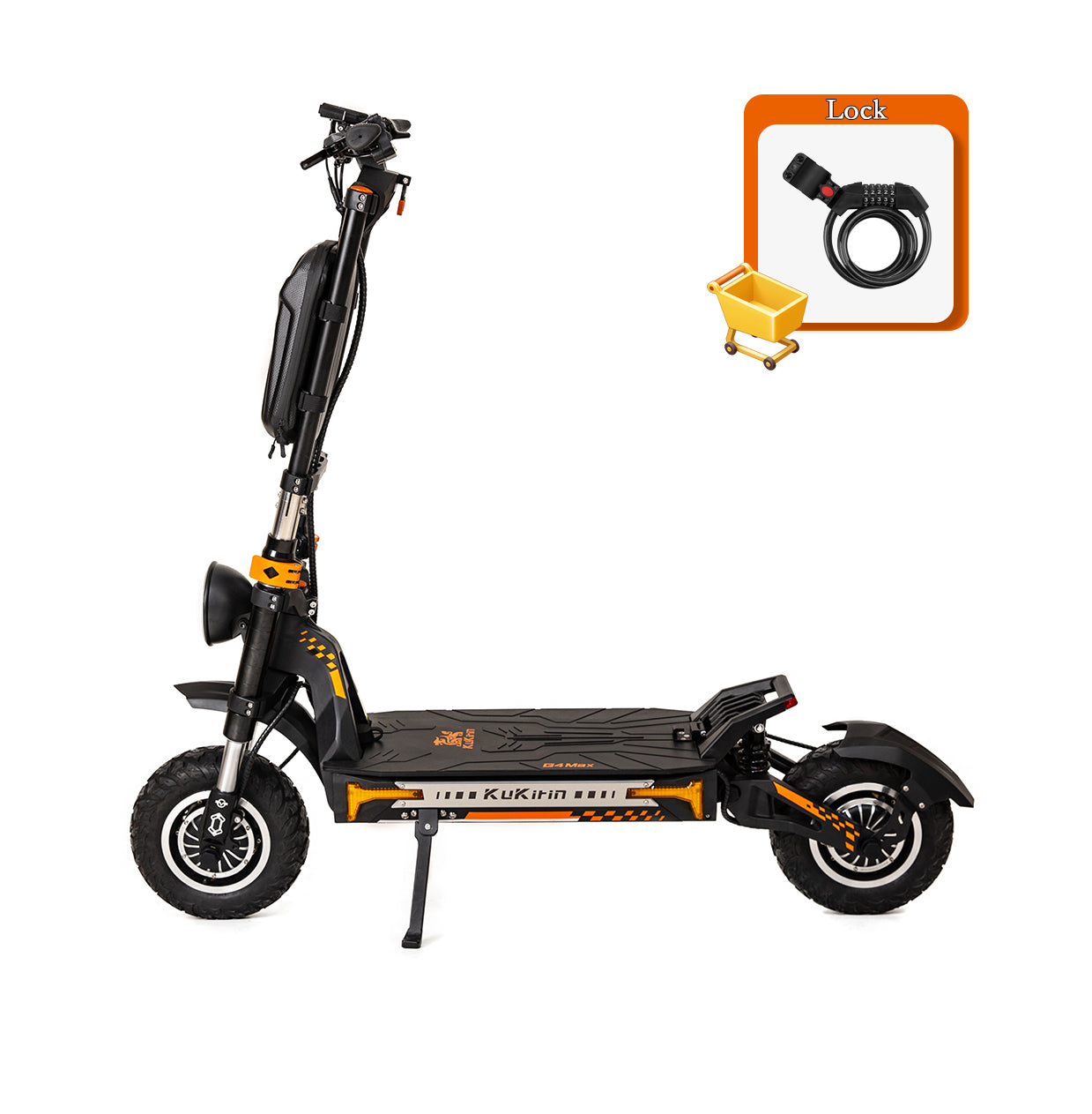 KuKirin G4 Max electric scooter side view with included security lock accessory