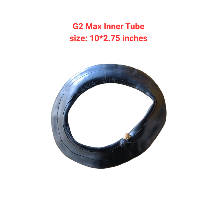 A 10x2.75 inch replacement rubber inner tube for the KuKirin G2 Max electric scooter, featuring a 90-degree angled brass valve stem.