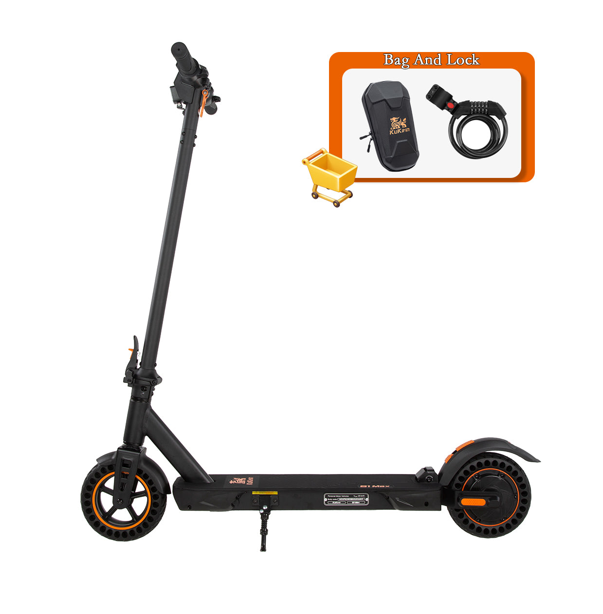 KuKirin S1 Max electric scooter with accessory bundle including front storage bag and security lock